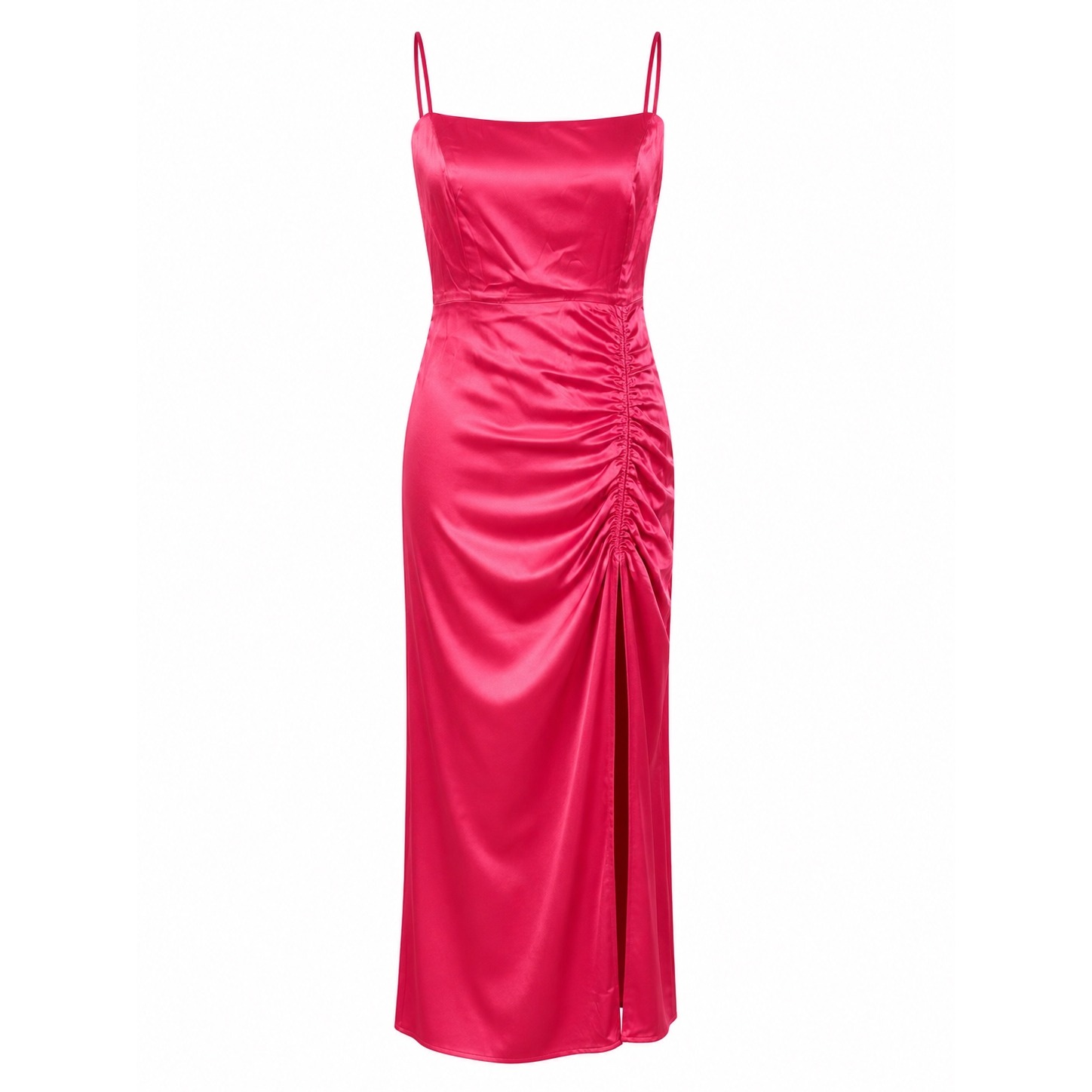New Bardot Hot Pink Zadie Satin Ruched Maxi Dress Square Neck Slip Gown Us 6